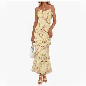 NET Yellow Floral V-Neck Dress-S